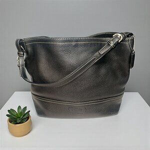 Coach Slouchy Hobo 5715 Black Pebbled Leather Nickel Shoulder Bag Tote + Tag